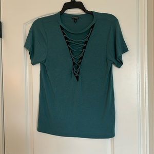Express Green/Teal Top with Lace.
